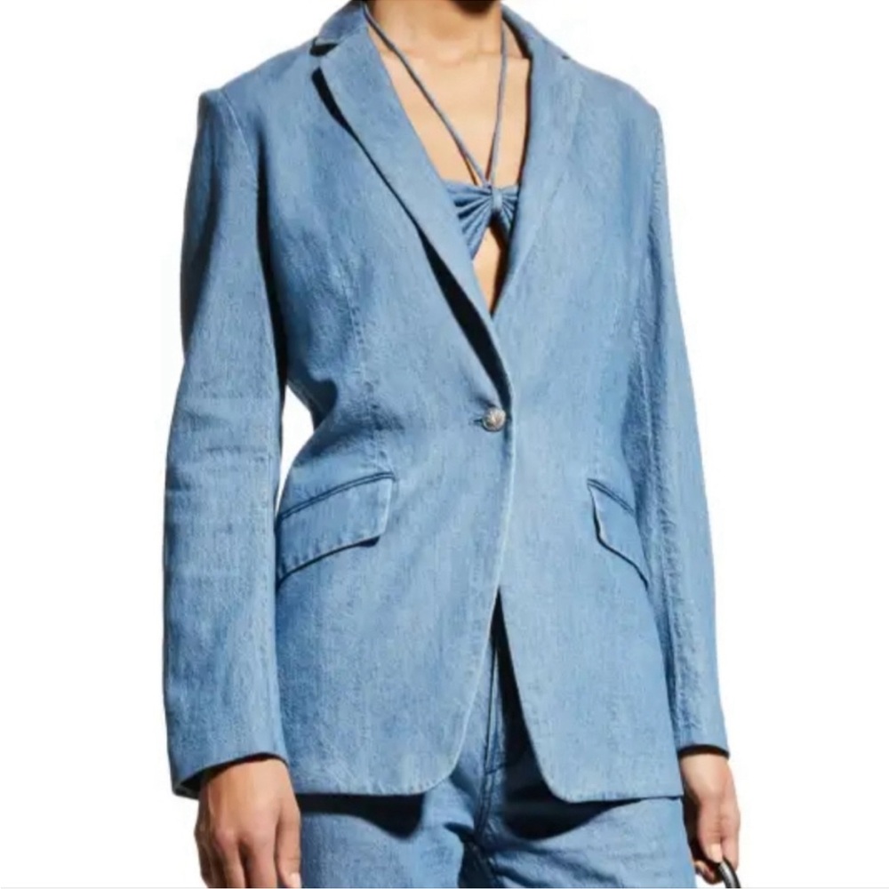 Rag & Bone $495 Margot Denim Linen Single Breasted Blazer